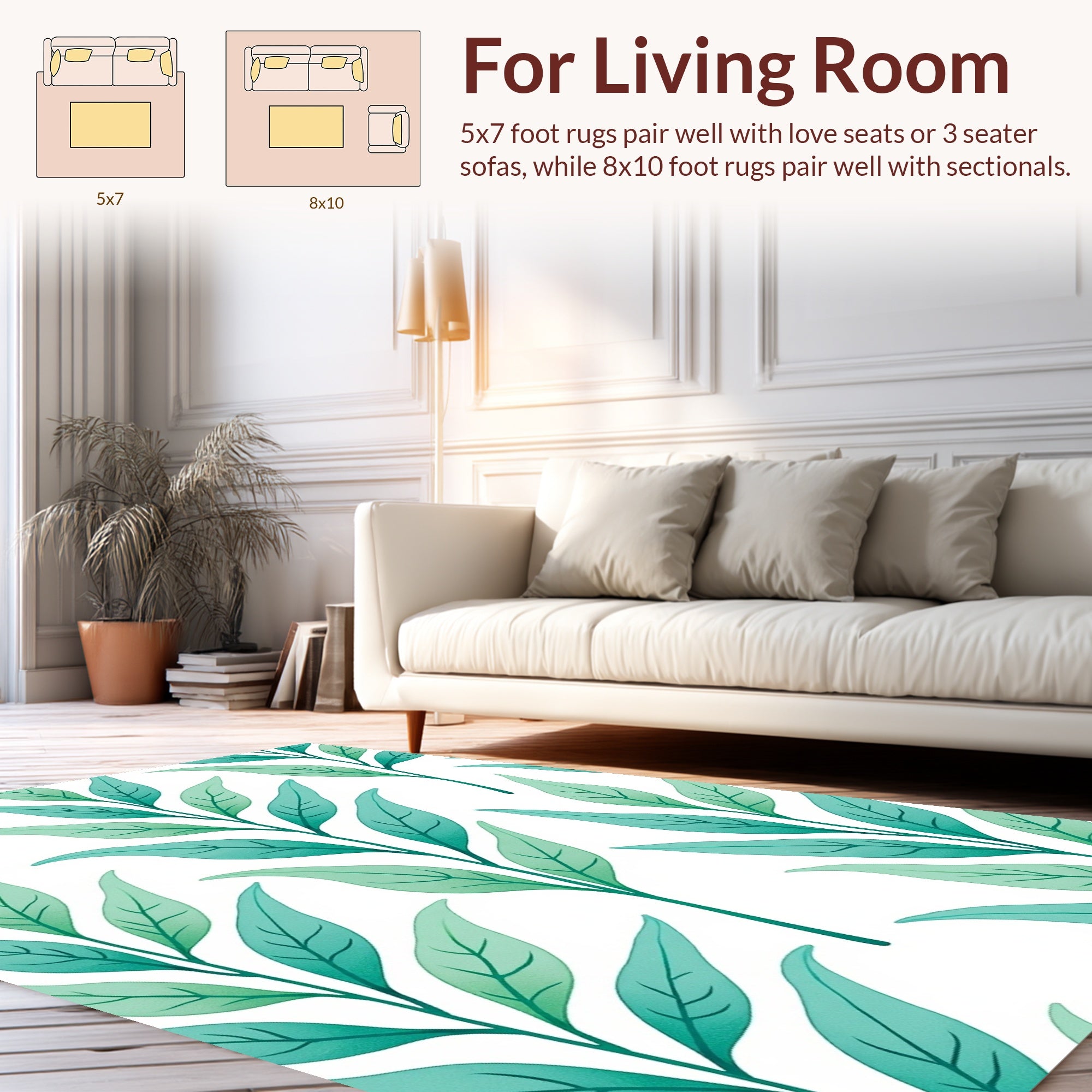 Green Leaf Branch Pattern Rug