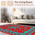 Red Cyan Floral Medallion Border Rug