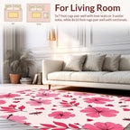 Pink Hibiscus And Heart Pattern Rug