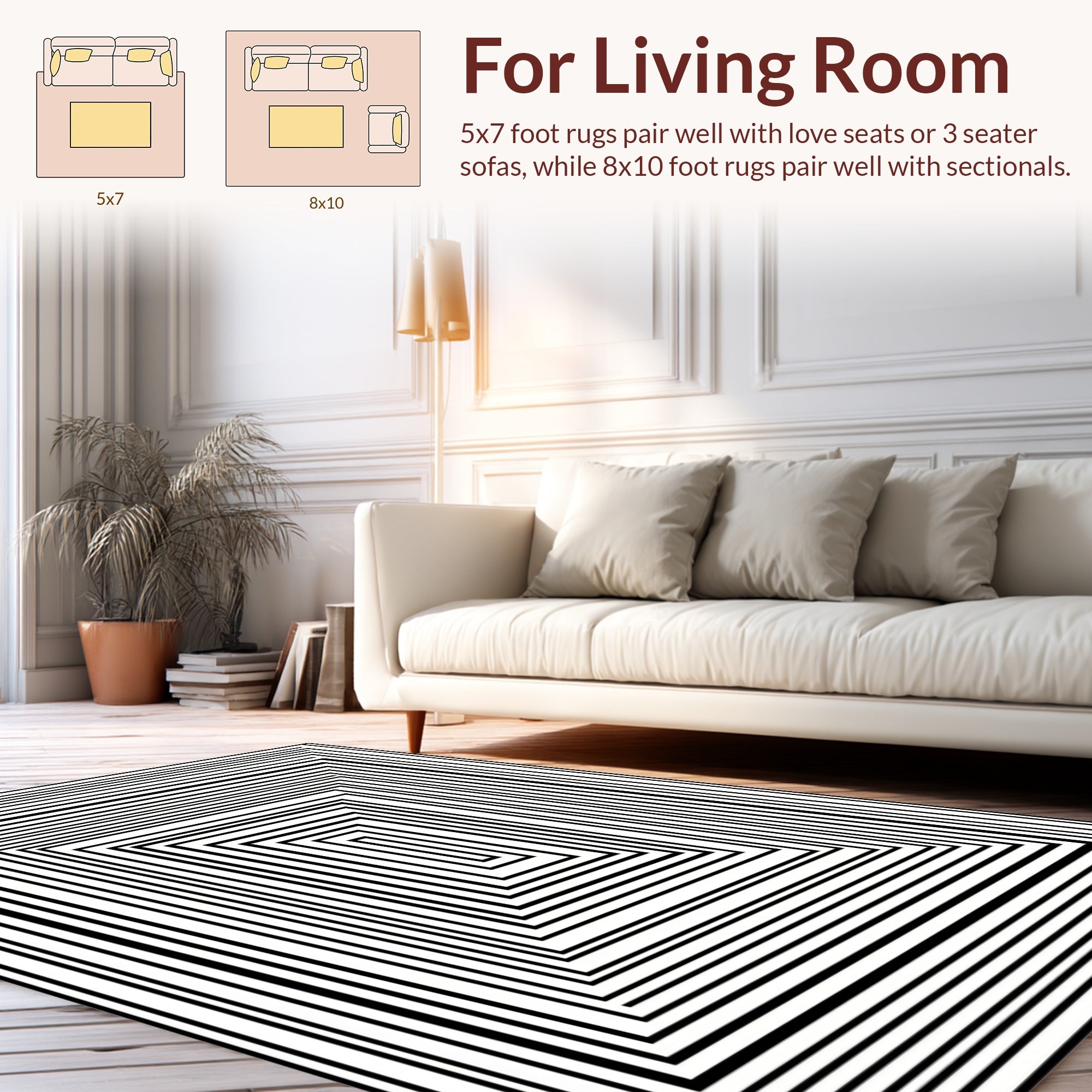 Monochromatic Concentric Rectangles Pattern Rug