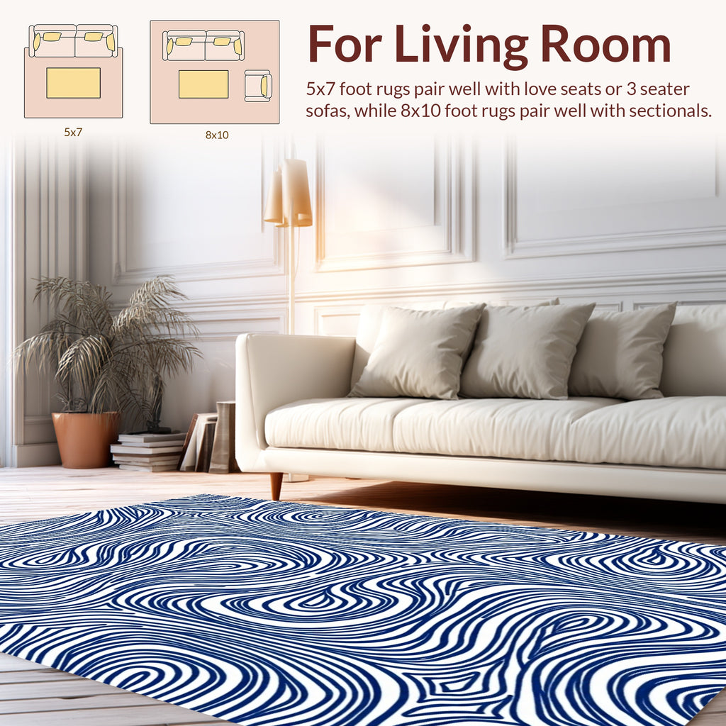 Abstract Blue Line Vortex Pattern Rug