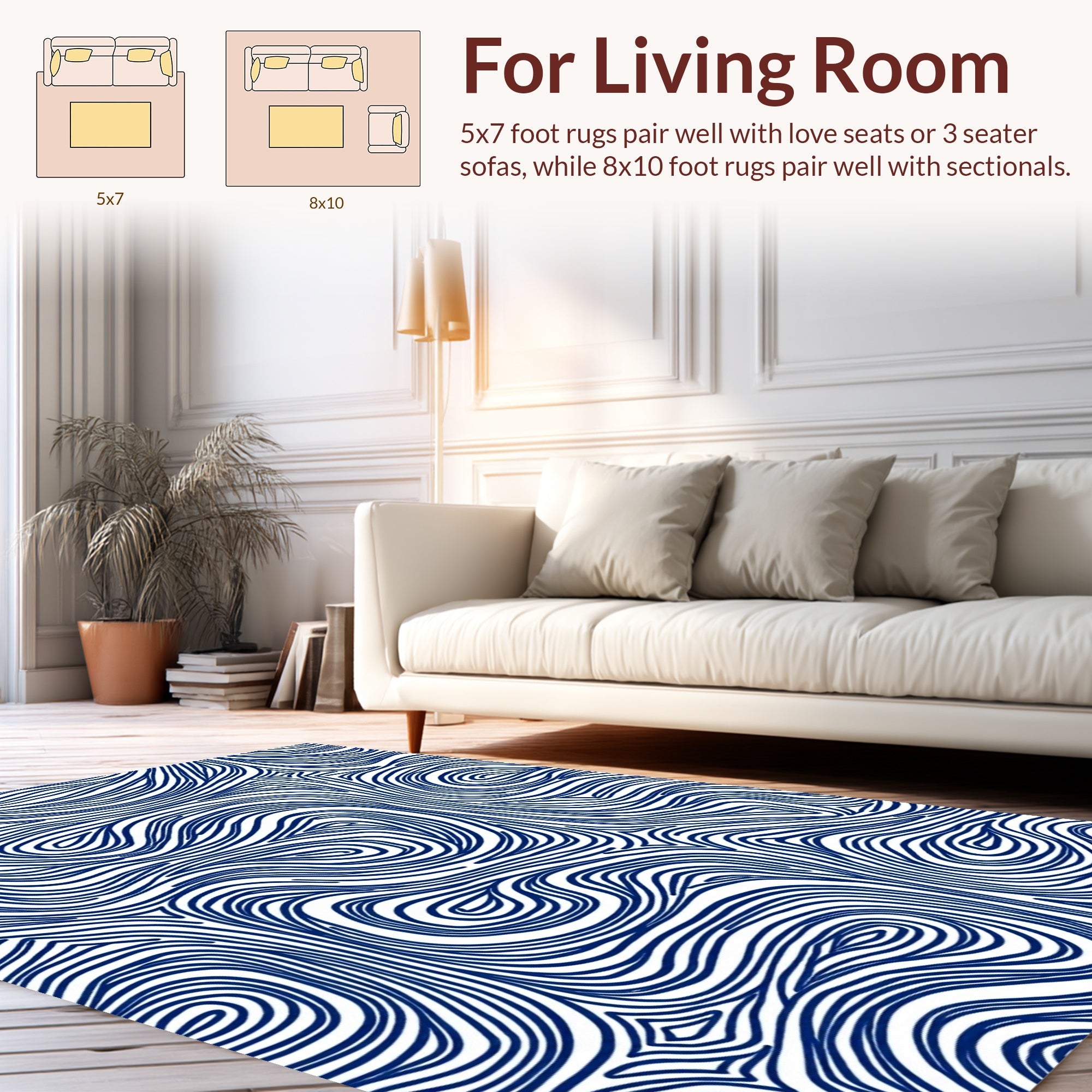 Abstract Blue Line Vortex Pattern Rug