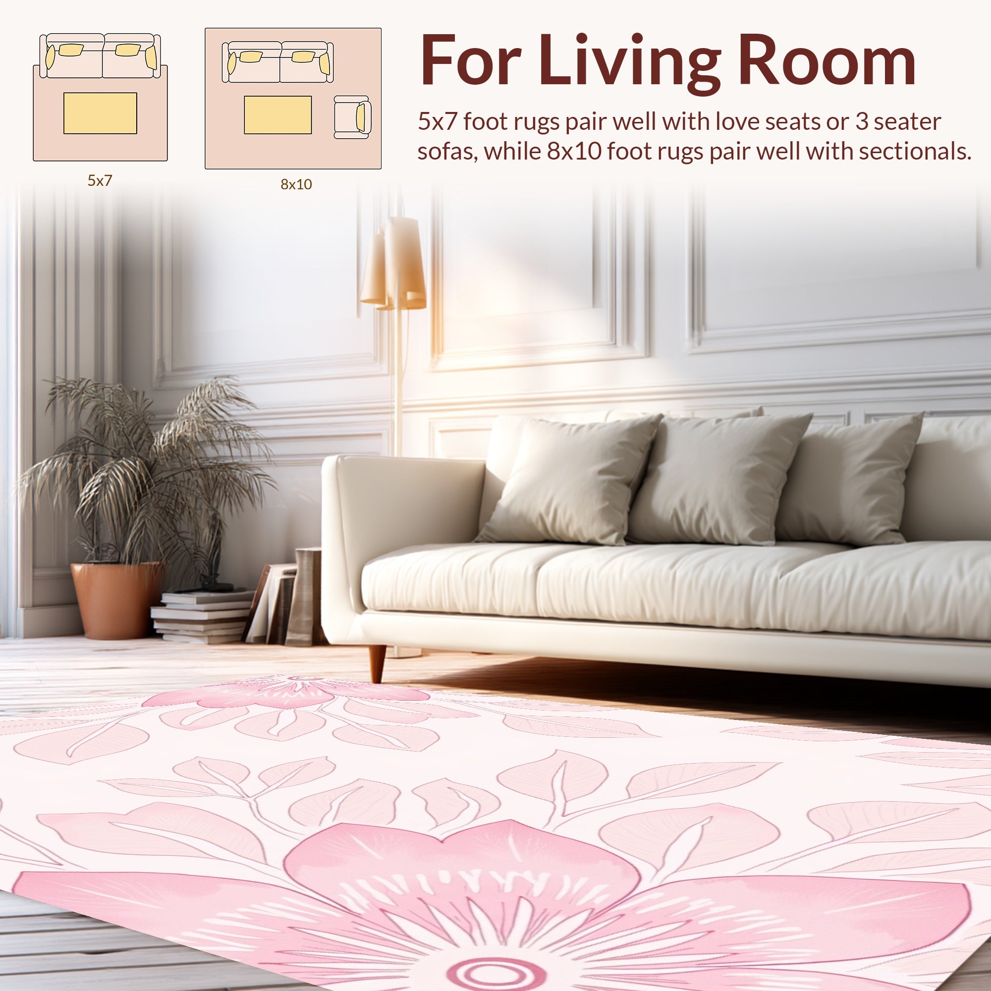 Soft Pink Floral Outline Pattern Rug