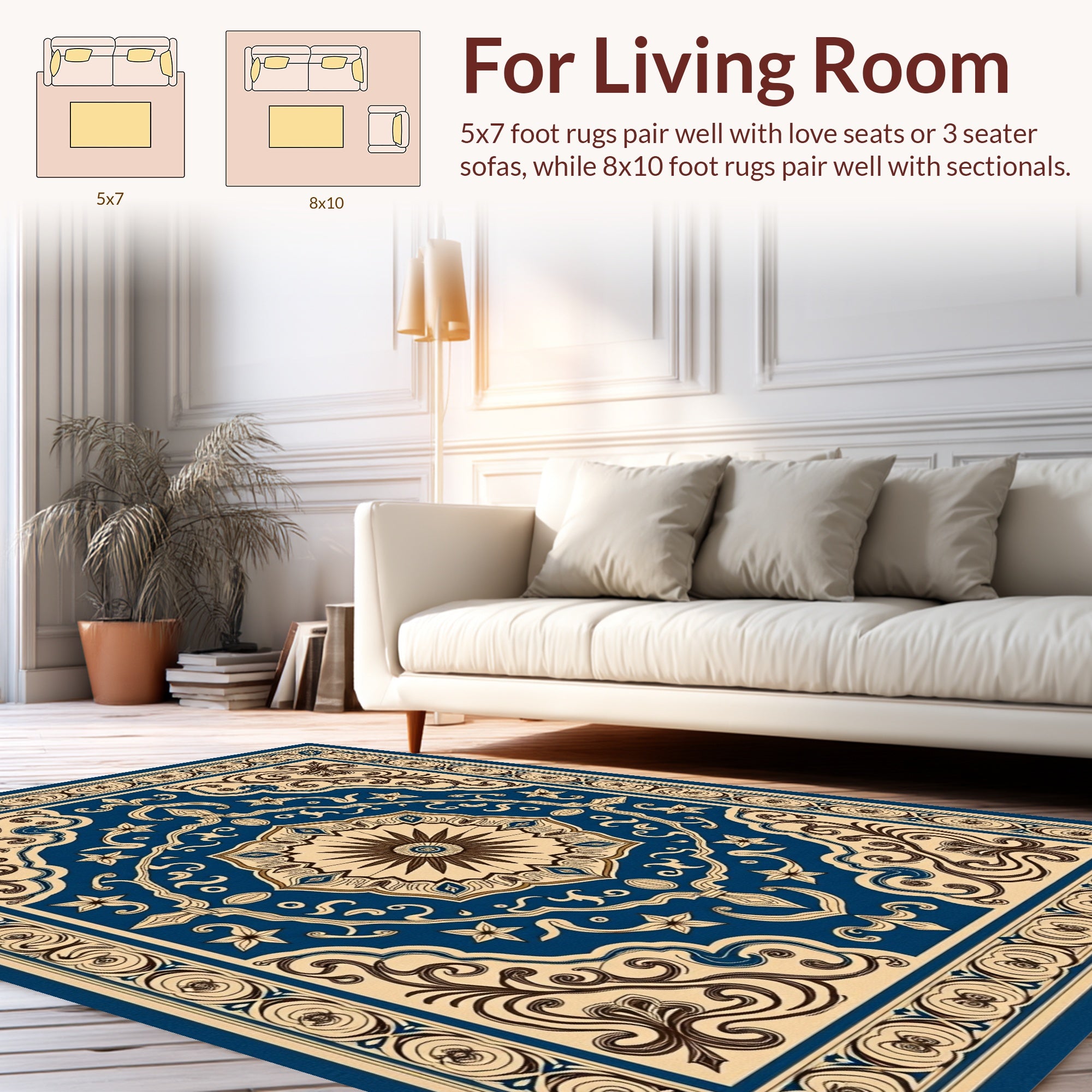 Rich Blue Floral Medallion Pattern Rug