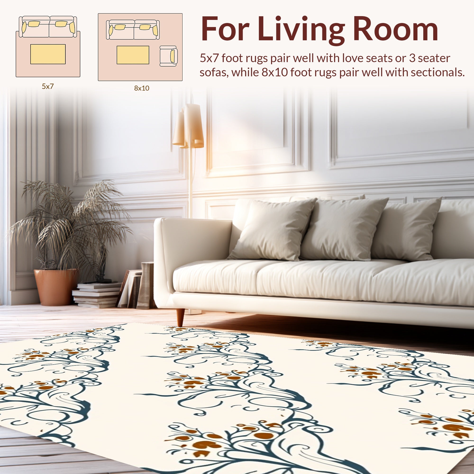 Brown Leafy Swirl Pattern Rug