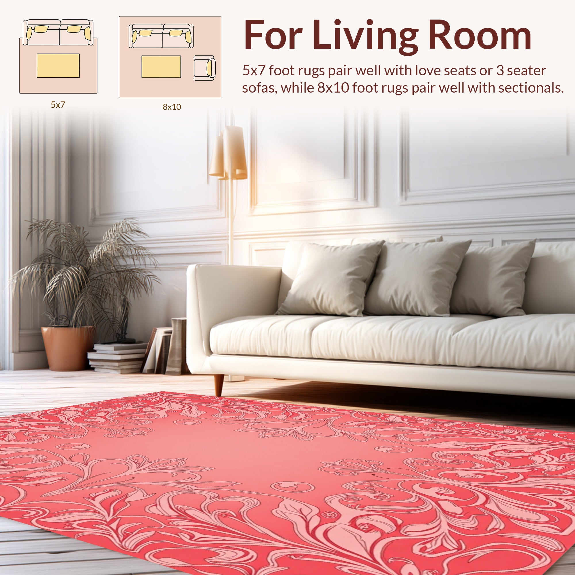 Elegant Coral Floral Swirl Design Rug