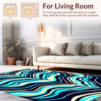 Vivid Aqua Blue Wavy Stripe Design Rug