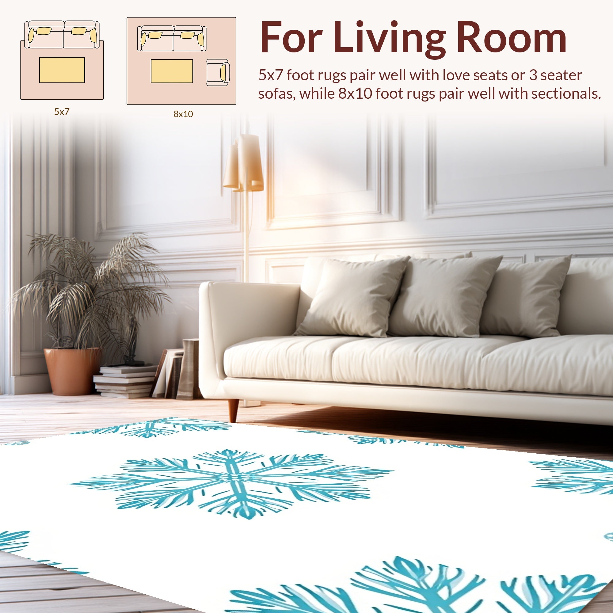 Teal Snowflake Patterned Winter Design Rug