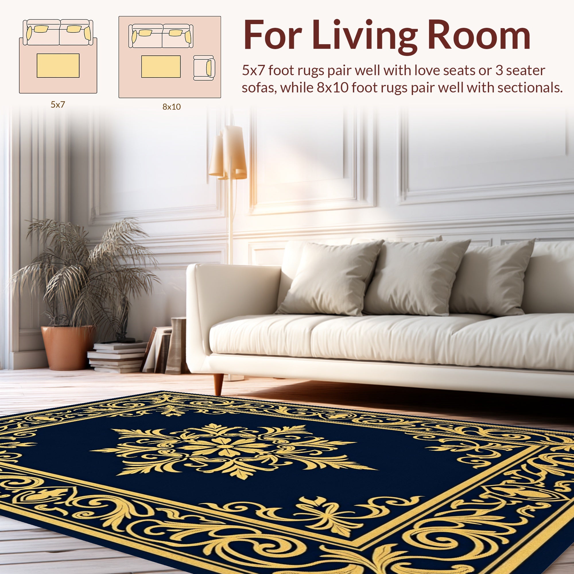 Elegant Gold Floral Scrollwork Design Rug