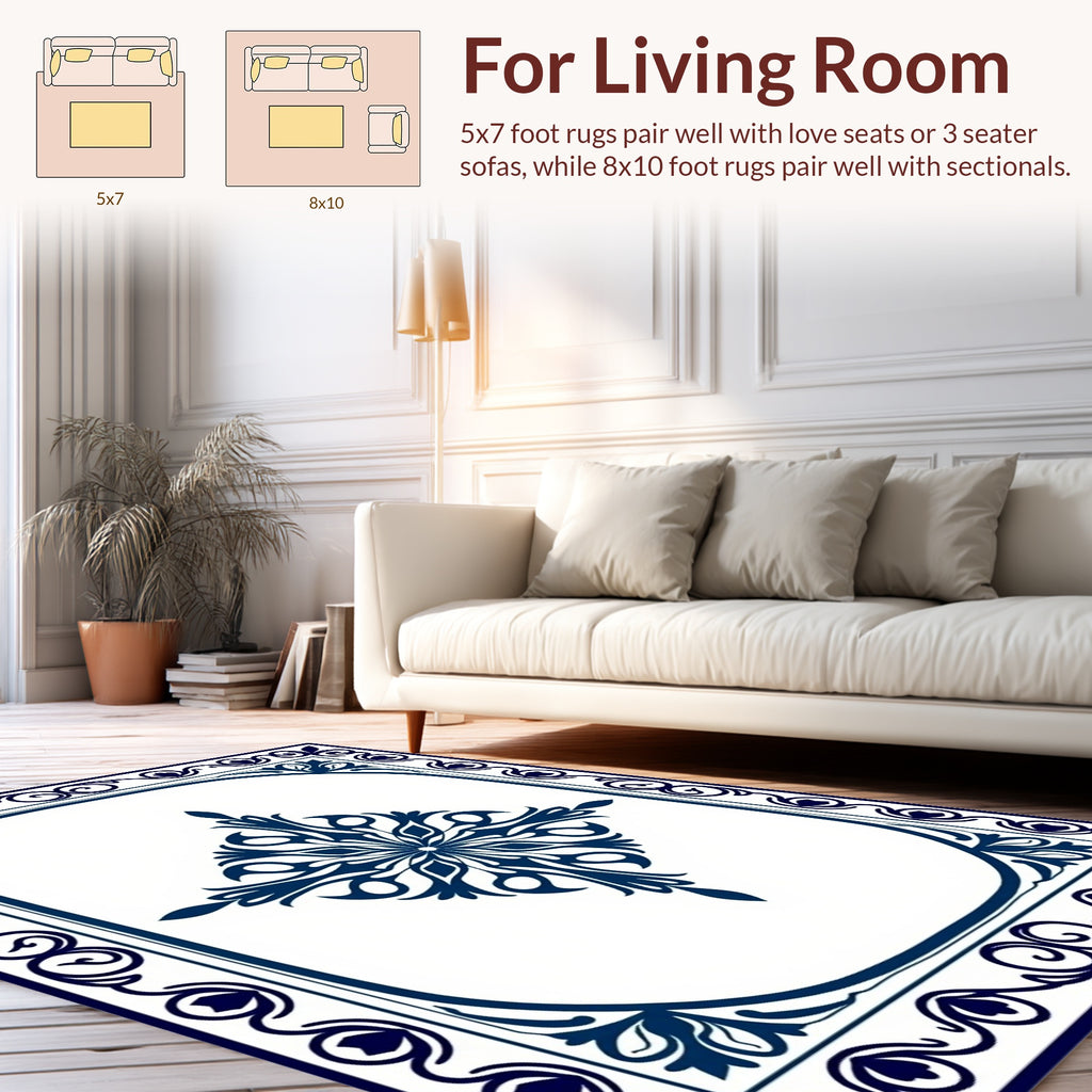 Classic Blue Floral Medallion Design Rug