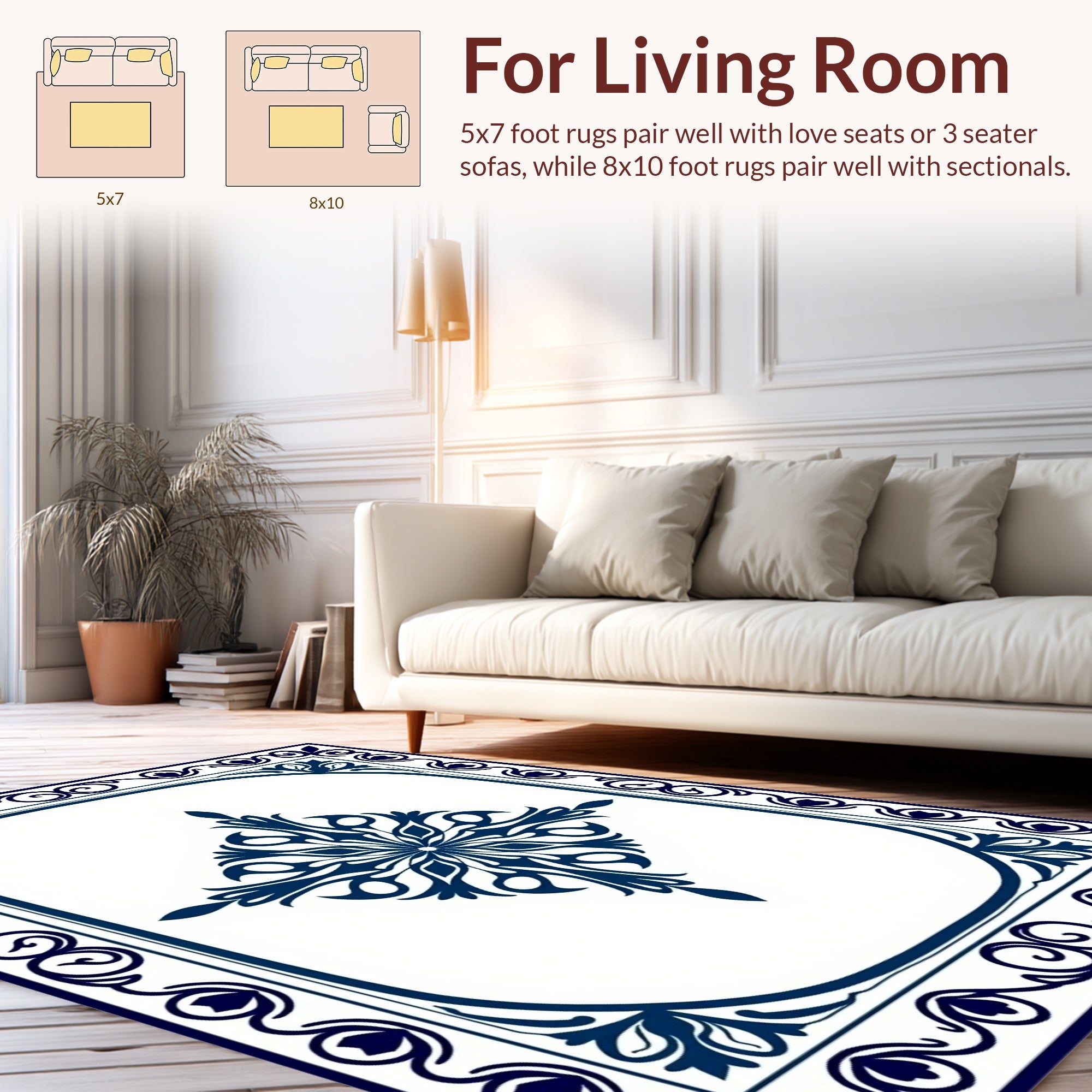 Classic Blue Floral Medallion Design Rug