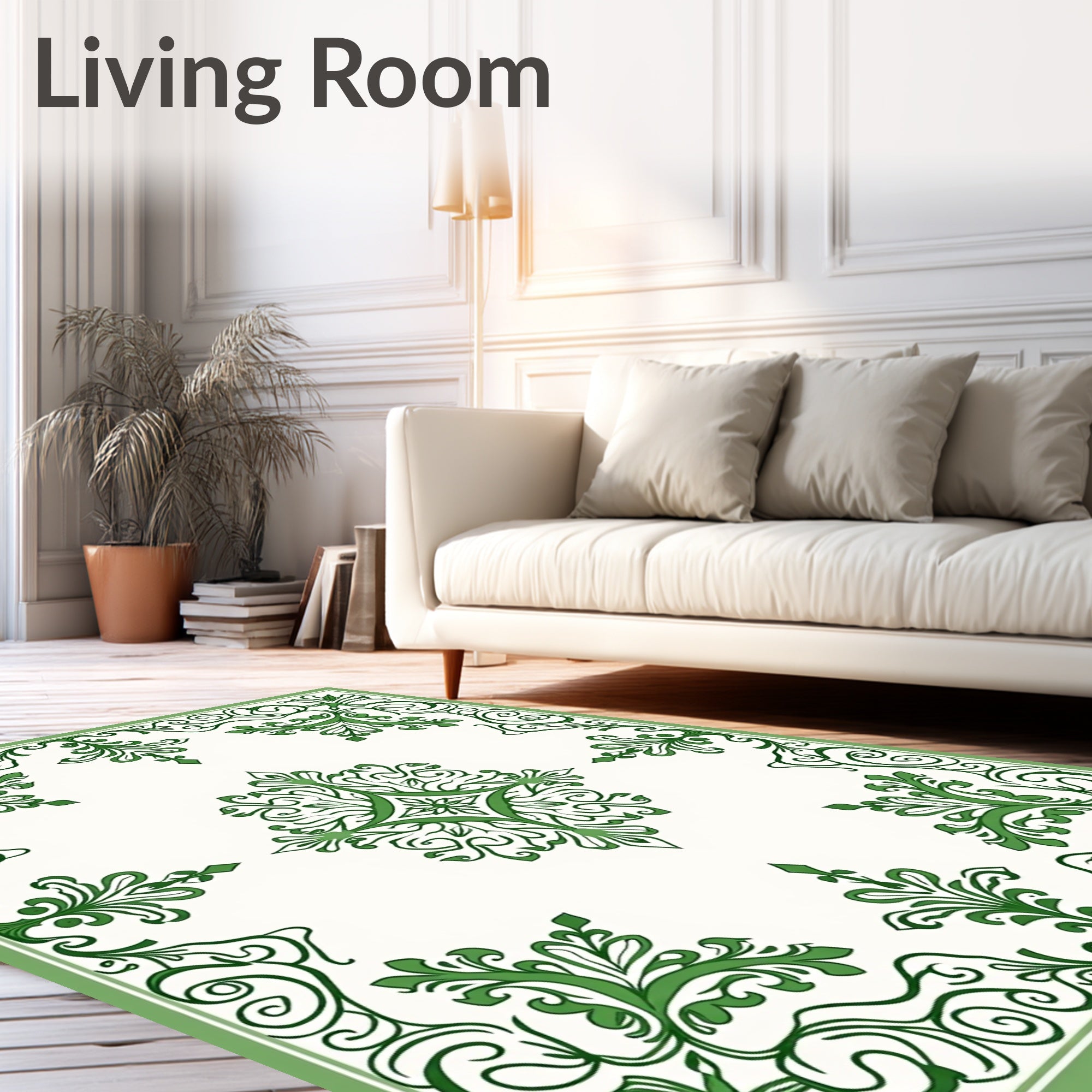 Verdant Floral Scroll Square Medallion Rug