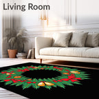 Festive Green Pine Wreath Bells Rug
