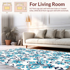 Elegant Teal Navy Floral Damask Rug