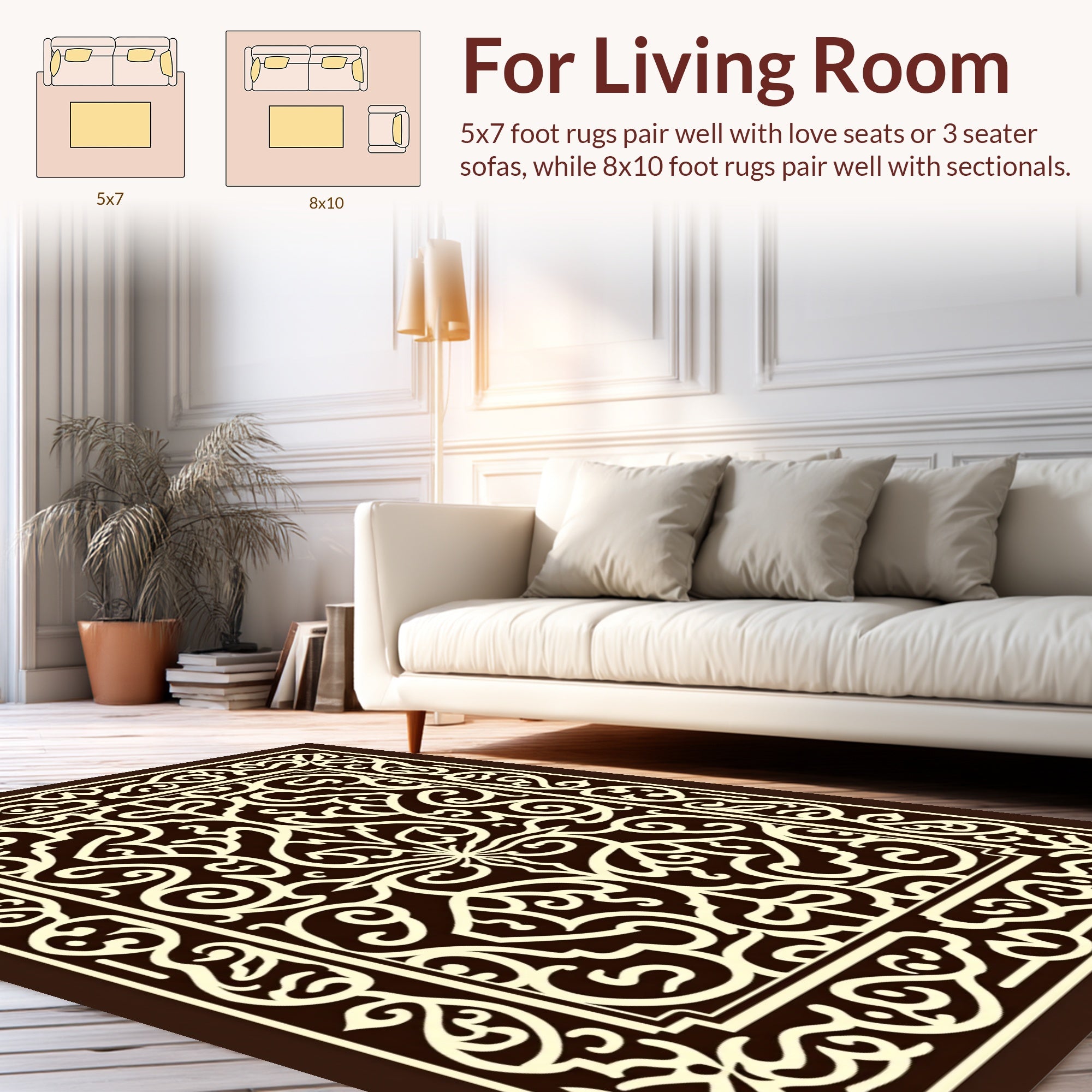 Elegant Cream Swirls Decorative Rug