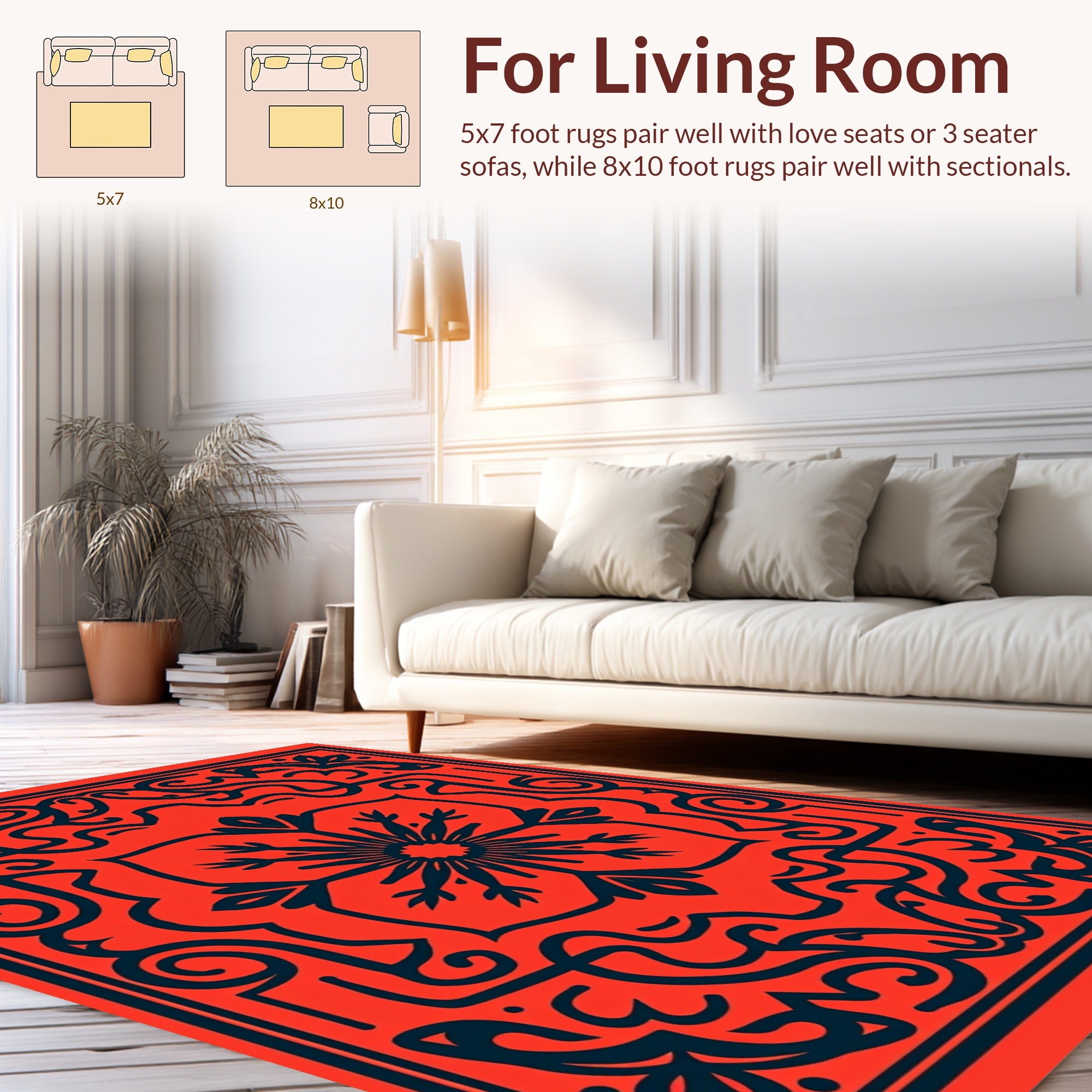 Elegant Red Swirling Floral Rug