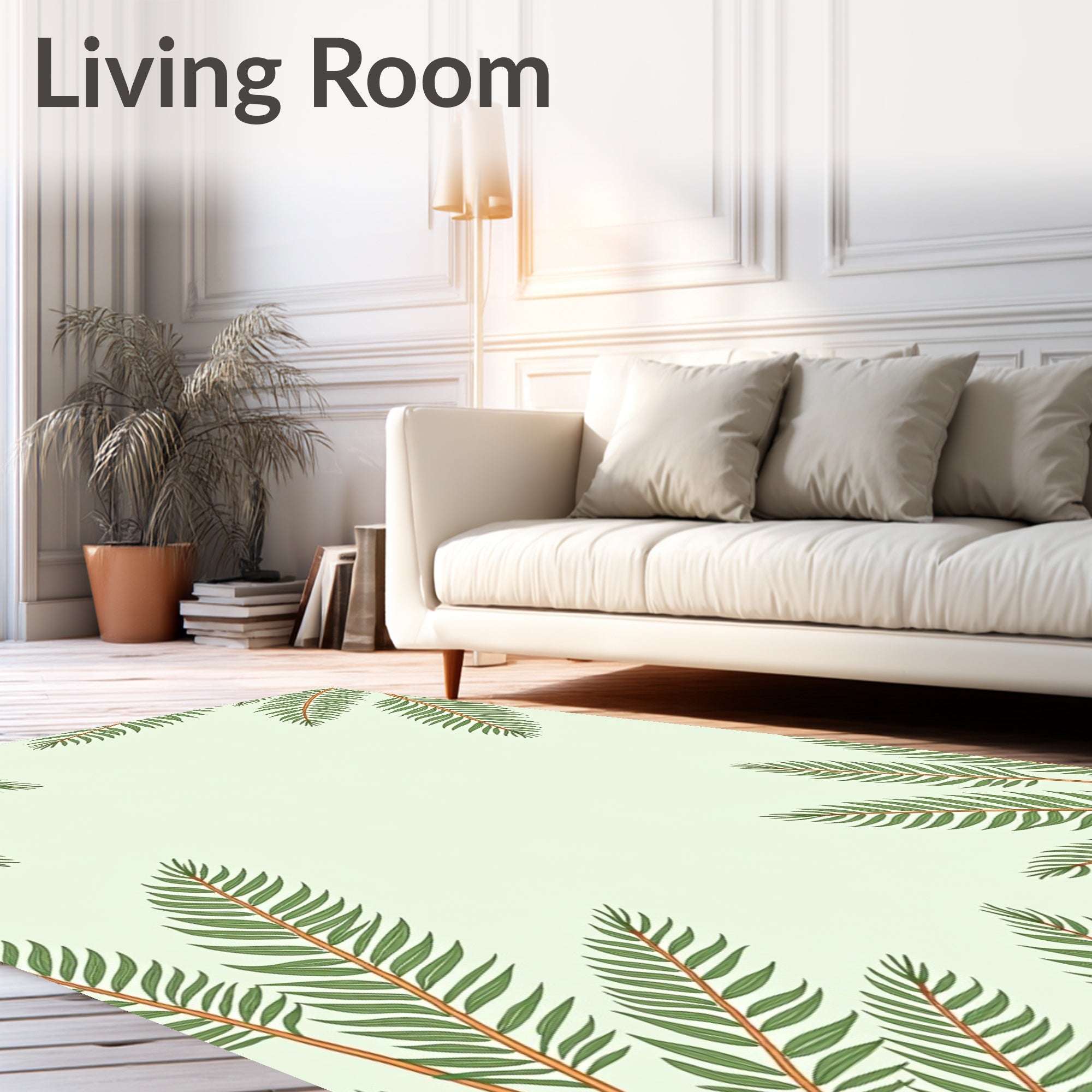 Green Leafy Branches Pattern Rug