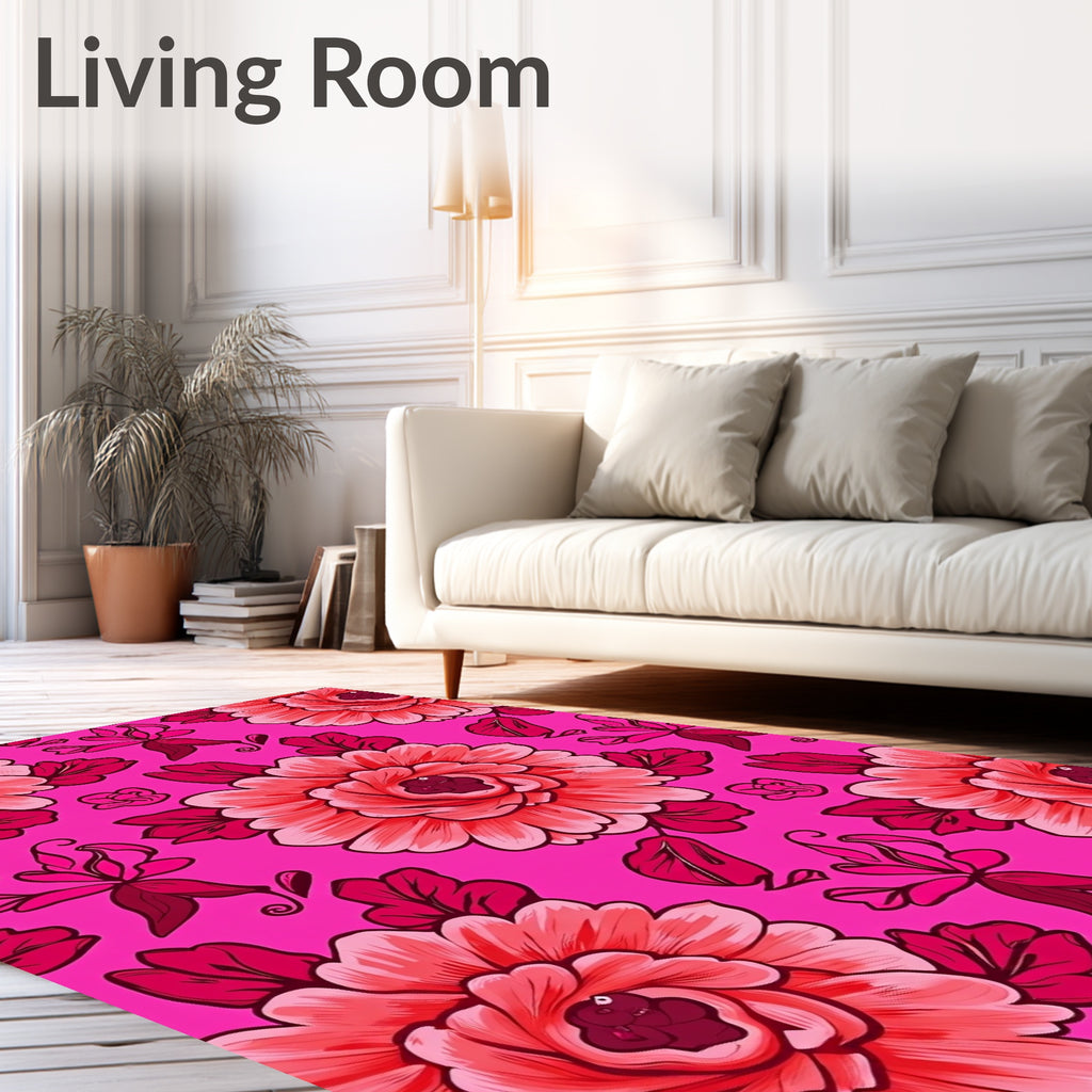 Bold Pink Floral Pattern Rug