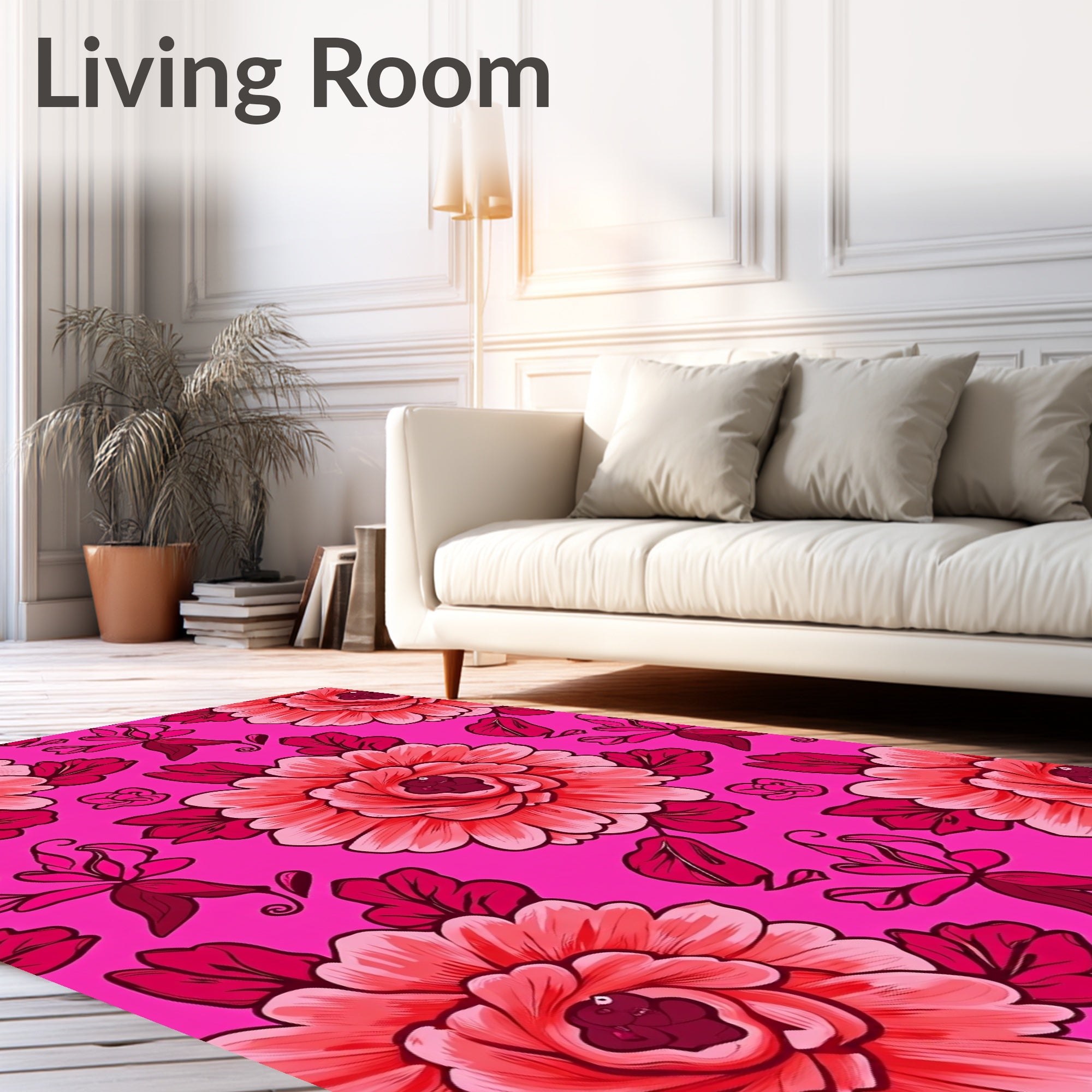 Bold Pink Floral Pattern Rug