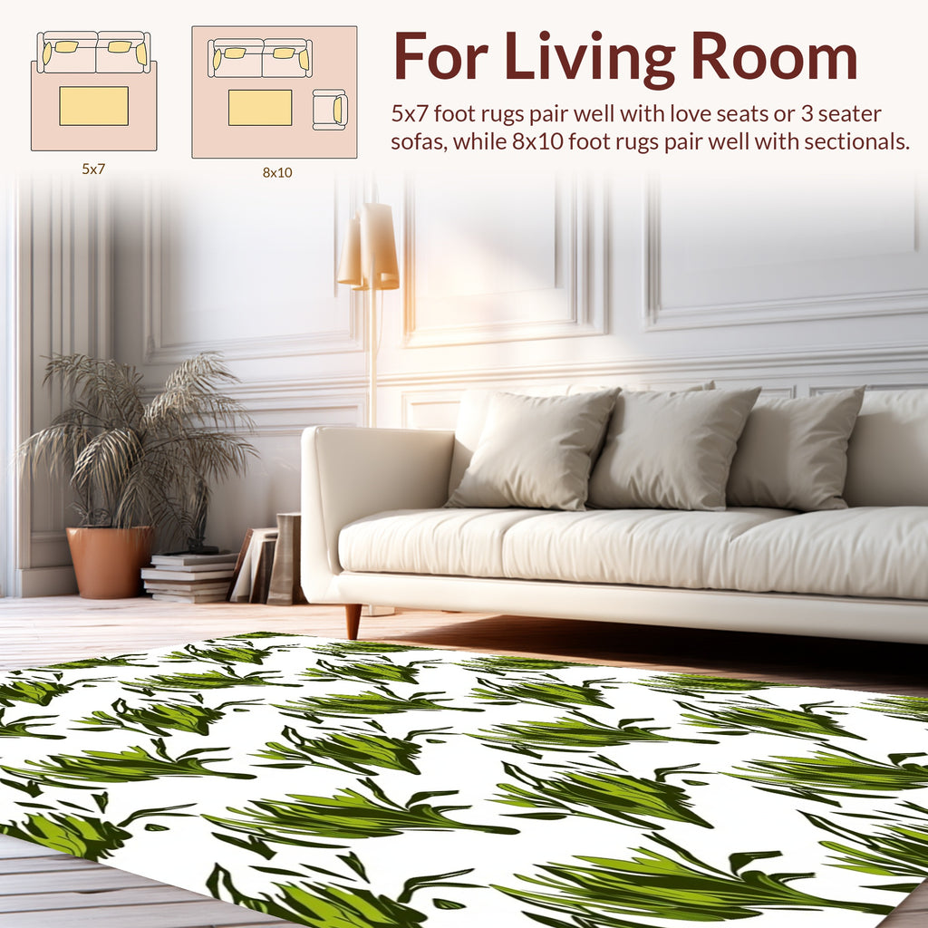 Abstract Green Leaf Botanical Pattern Rug