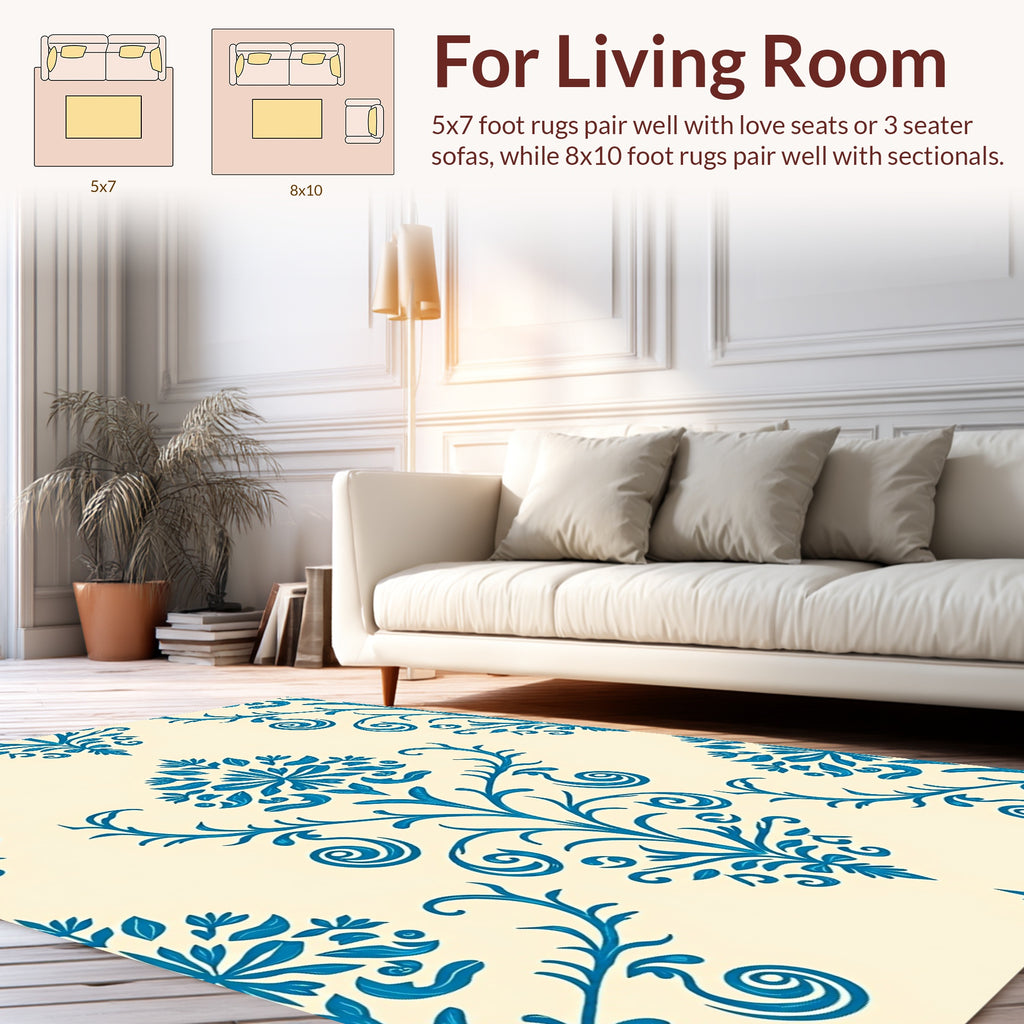 Blue Floral Damask Pattern Rug