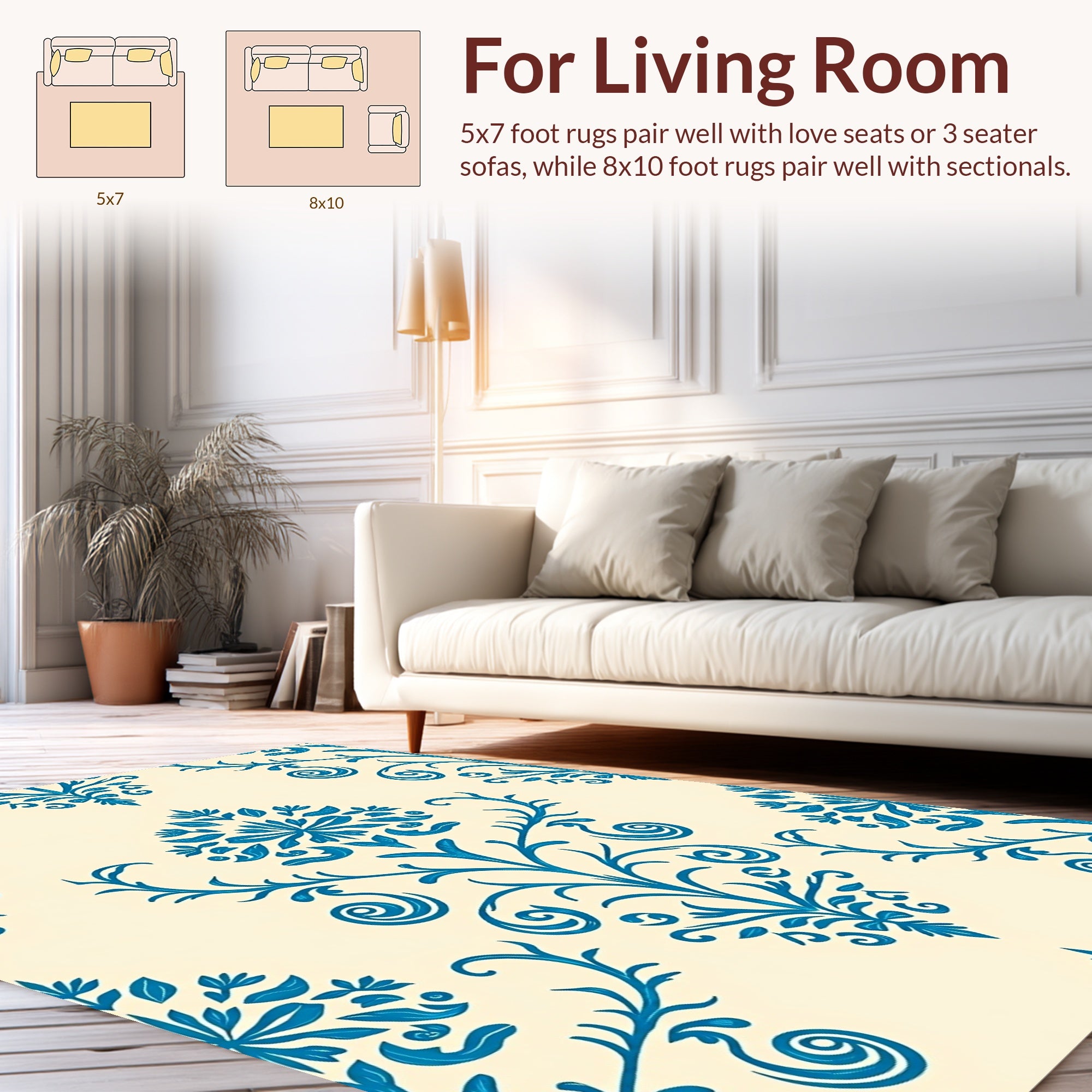Blue Floral Damask Pattern Rug