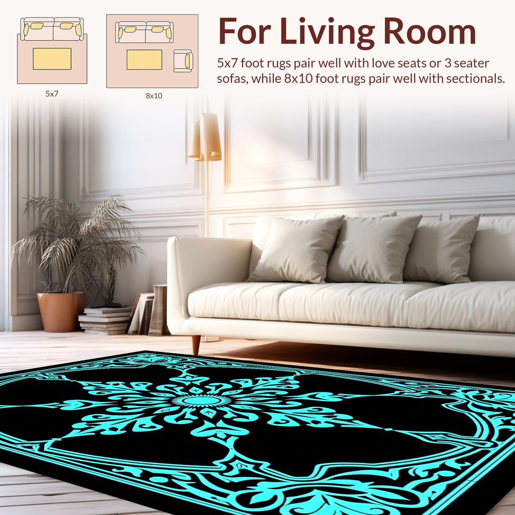 Cyan Ornate Floral Medallion Pattern Rug