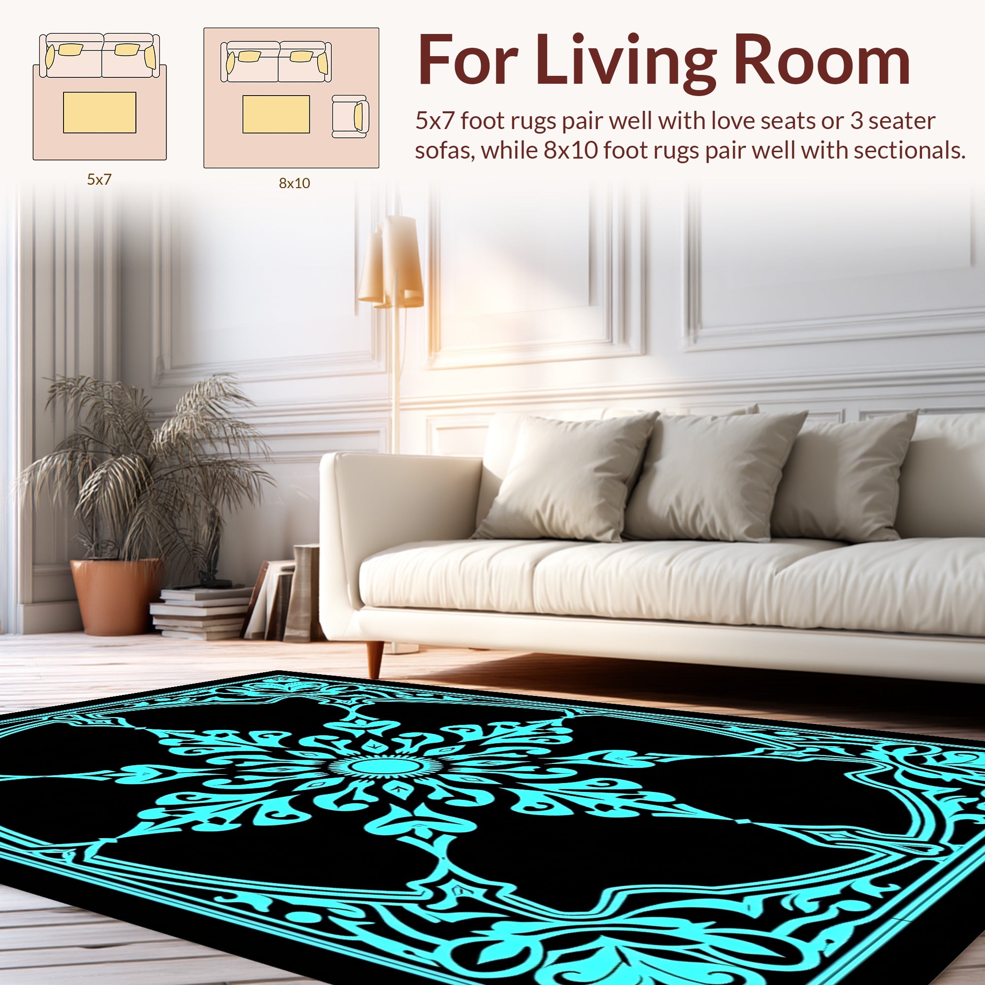 Cyan Ornate Floral Medallion Pattern Rug
