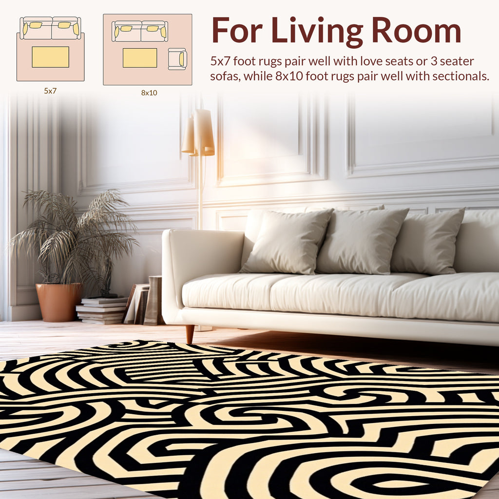 Black Cream Abstract Intertwined Pattern Rug