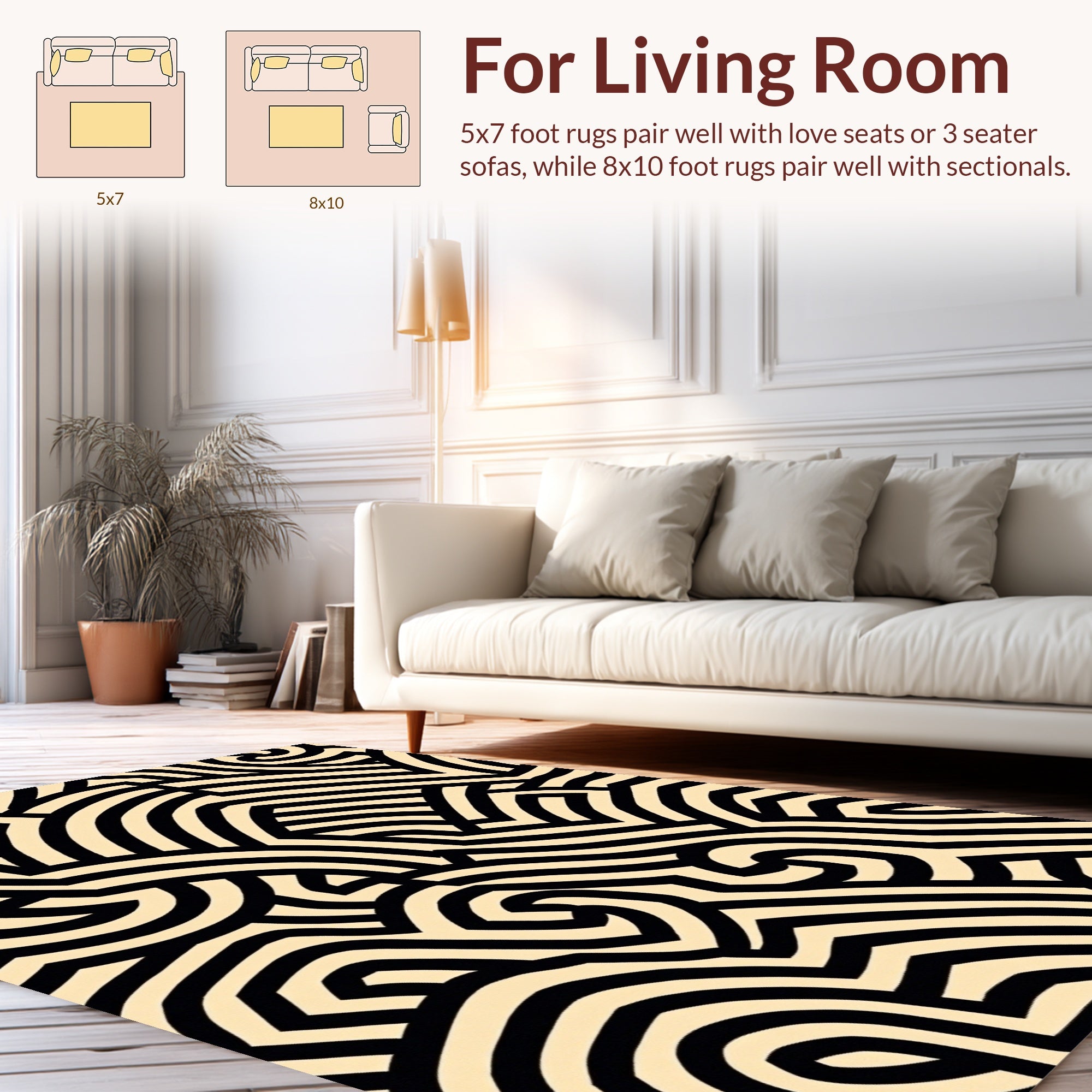 Black Cream Abstract Intertwined Pattern Rug