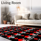 Black Red Skull Santa Hat Floral Rug