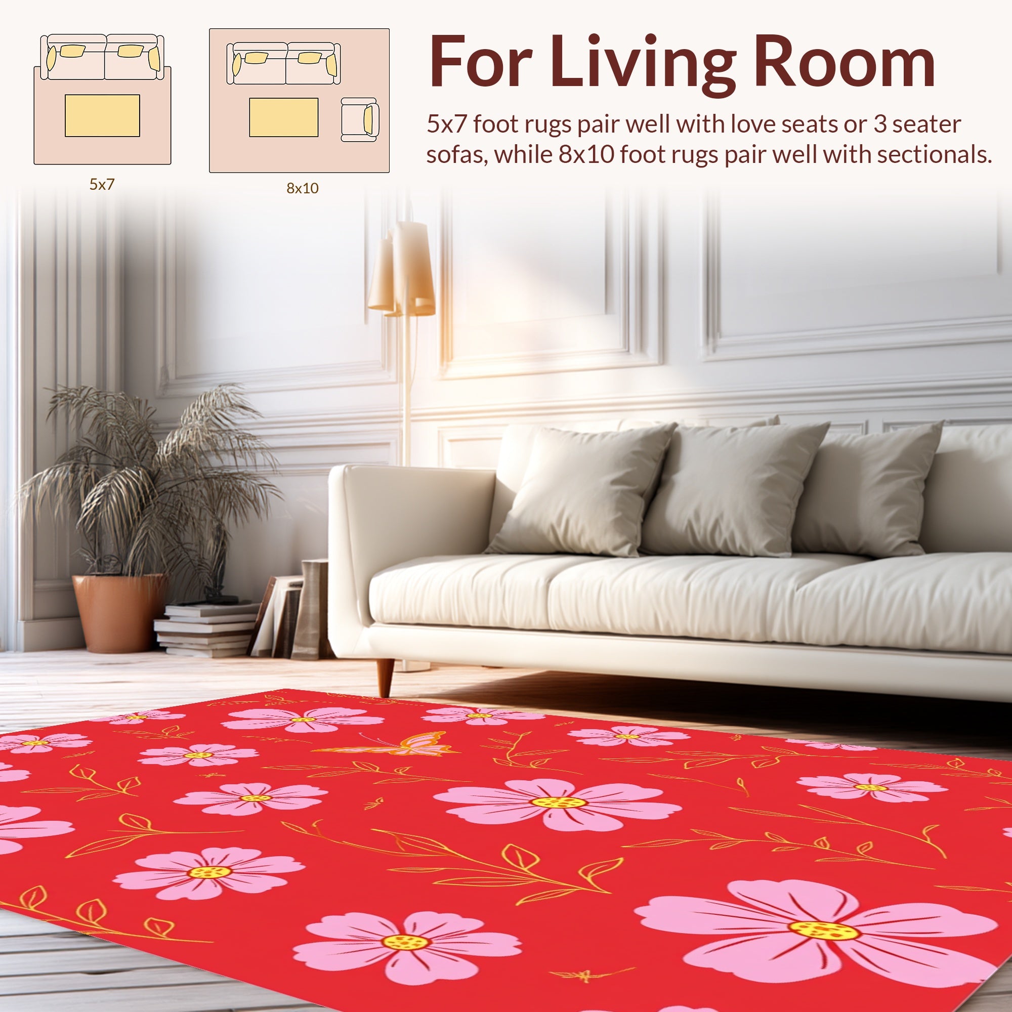 Pink Floral Whimsical Butterfly Design Rug