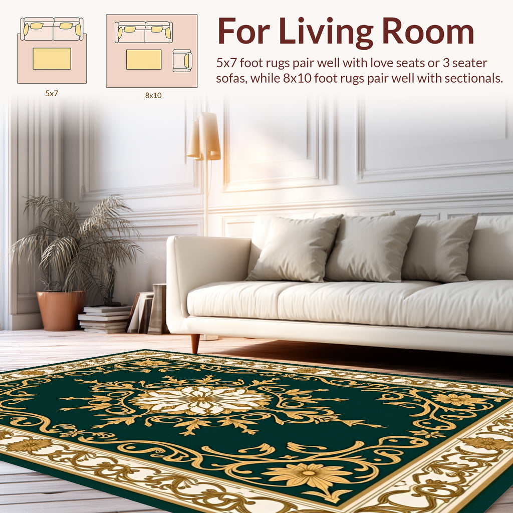 Ornate Teal Gold Floral Medallion Rug