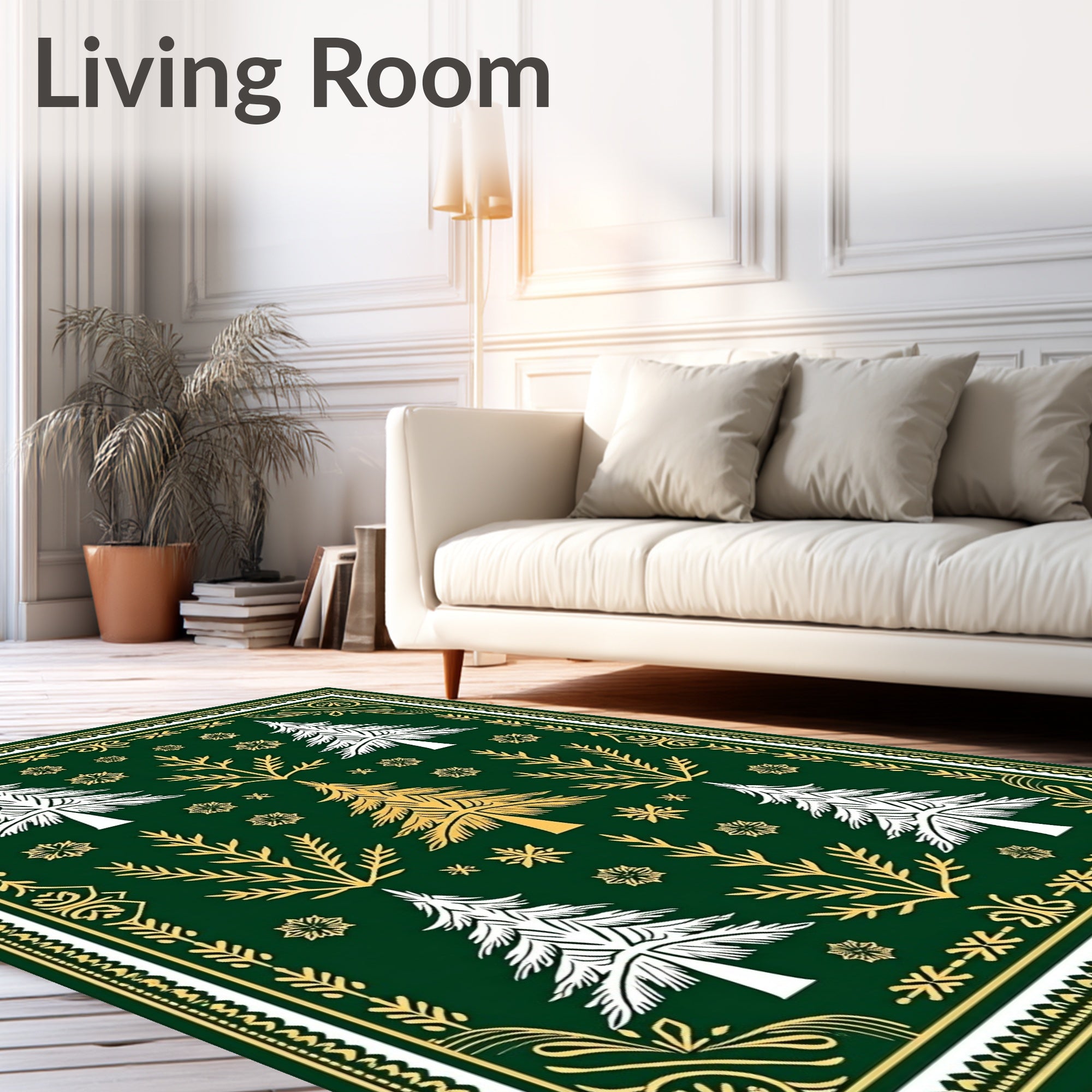 Emerald Forest Pine Snowflakes Rug