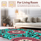 Aqua Pink Floral Mandala Print Rug