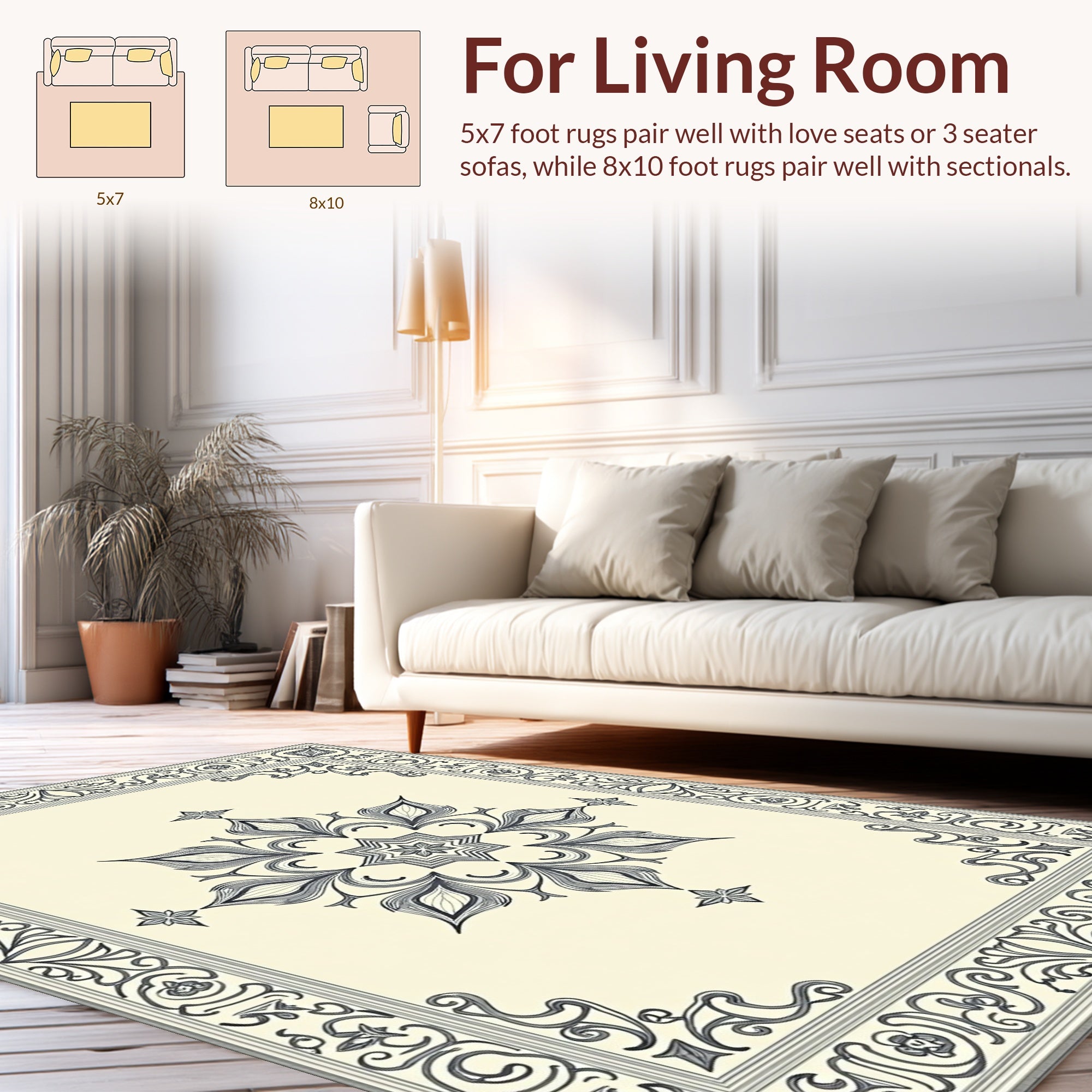Ornate Floral Scroll Centerpiece Design Rug