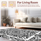 Black White Intricate Floral Mandala Pattern Rug