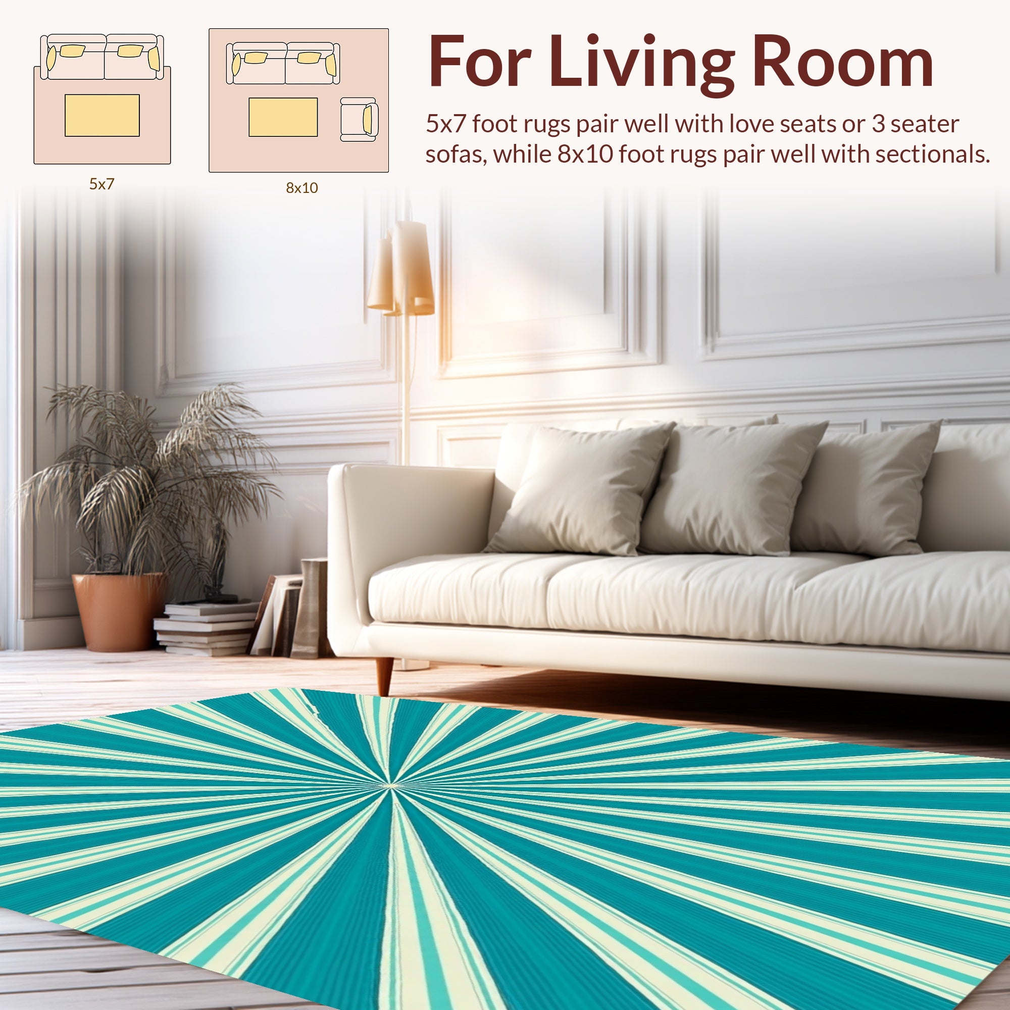 Radiant Teal Cream Sunburst Rug