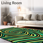 Black Yellow Teal Swirling Lines Rug