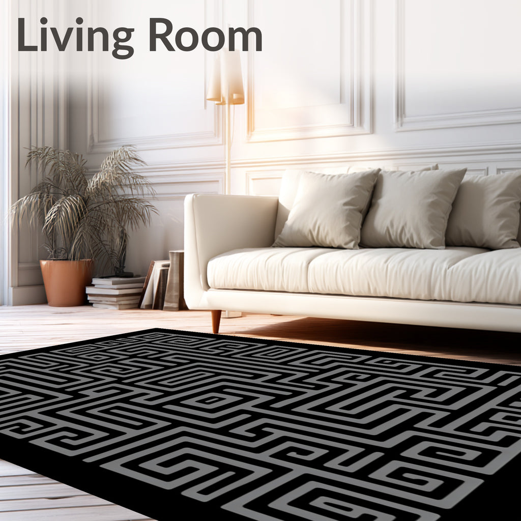 Modern Gray Maze Lines Area Rug