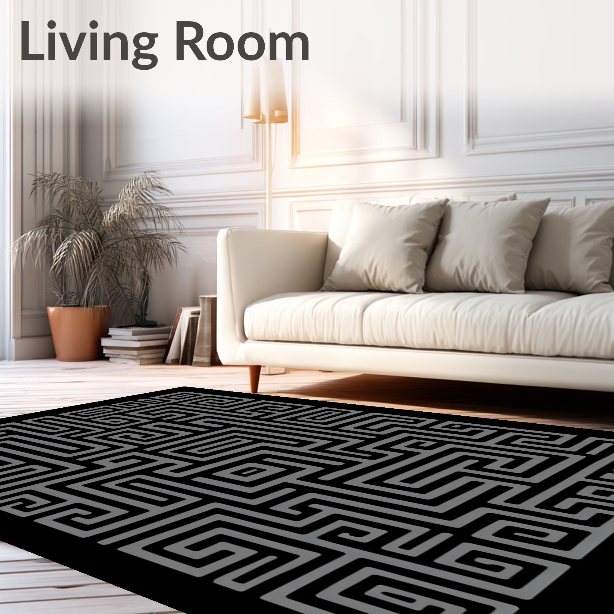 Modern Gray Maze Lines Area Rug