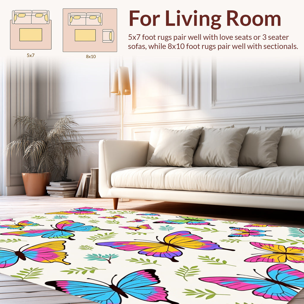 Vibrant Butterfly Pattern with Leaves Rug