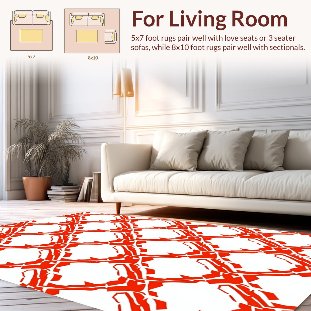Bold Red Abstract Geometric Pattern Rug