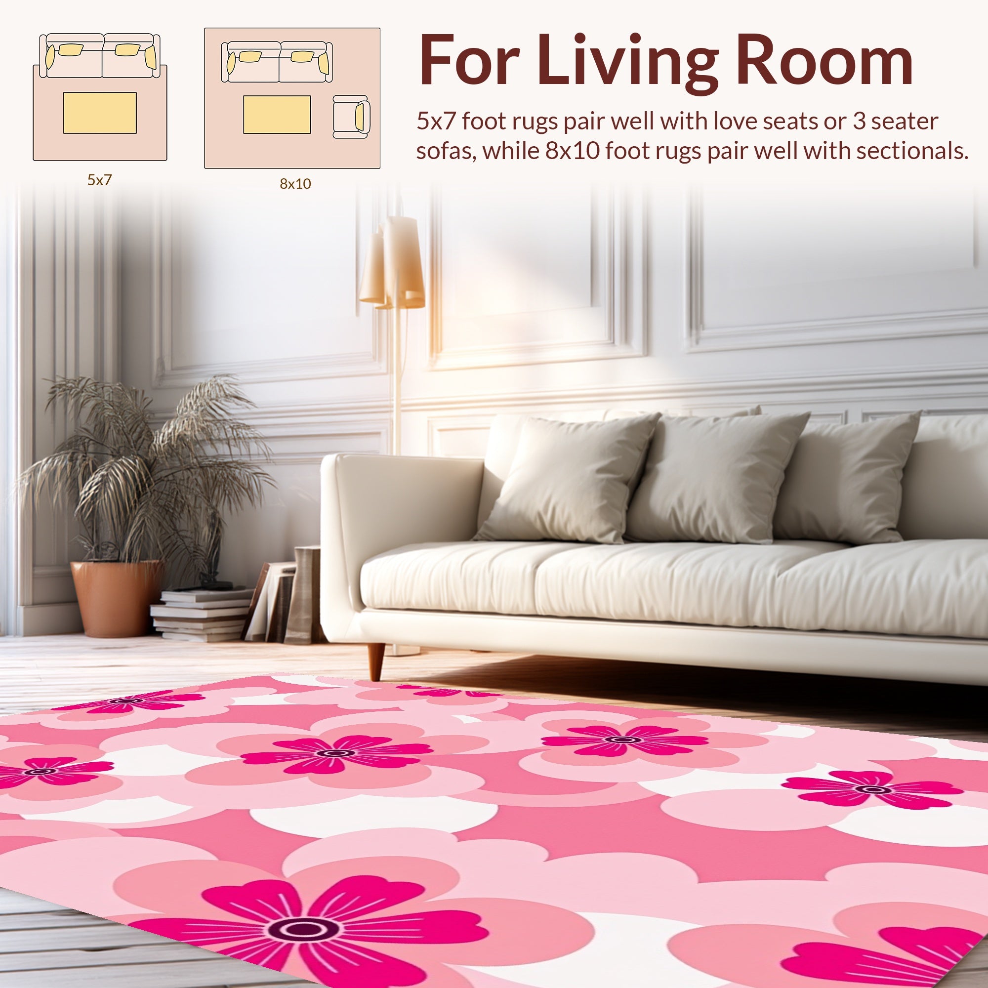 Charming Pink Floral Pattern Rug