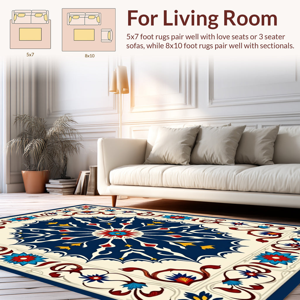 Vibrant Floral Medallion Border Design Rug