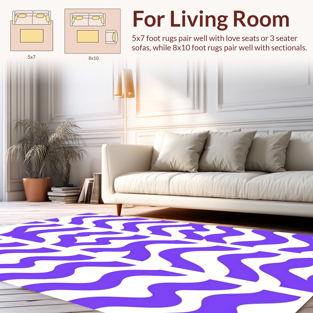 Purple White Wavy Stripe Pattern Rug