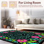 Bright Floral Swirl Vibrant Line Art Rug