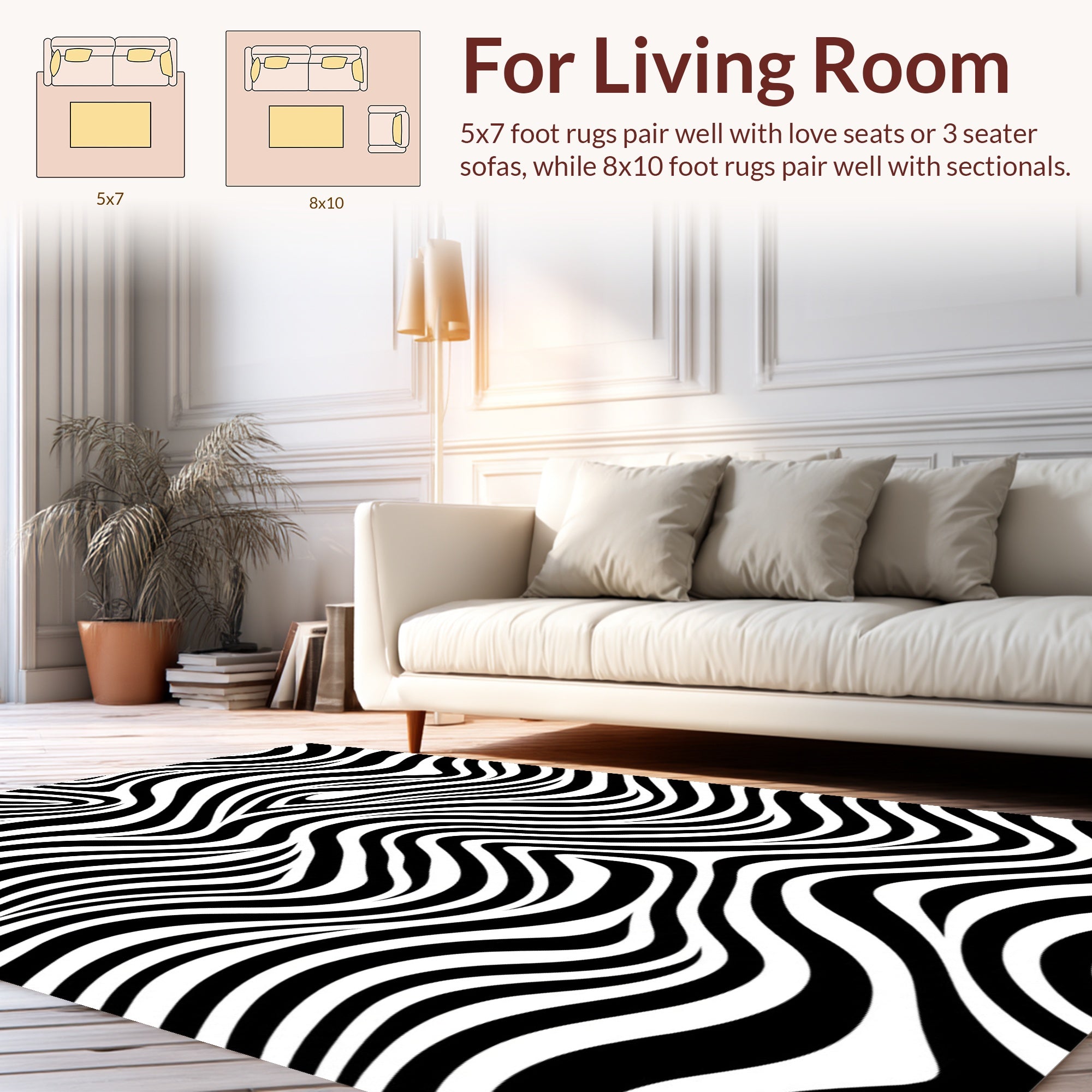 Optic Wave Black White Pattern Rug