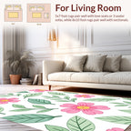 Pink Flower and Leaf Pattern Rug