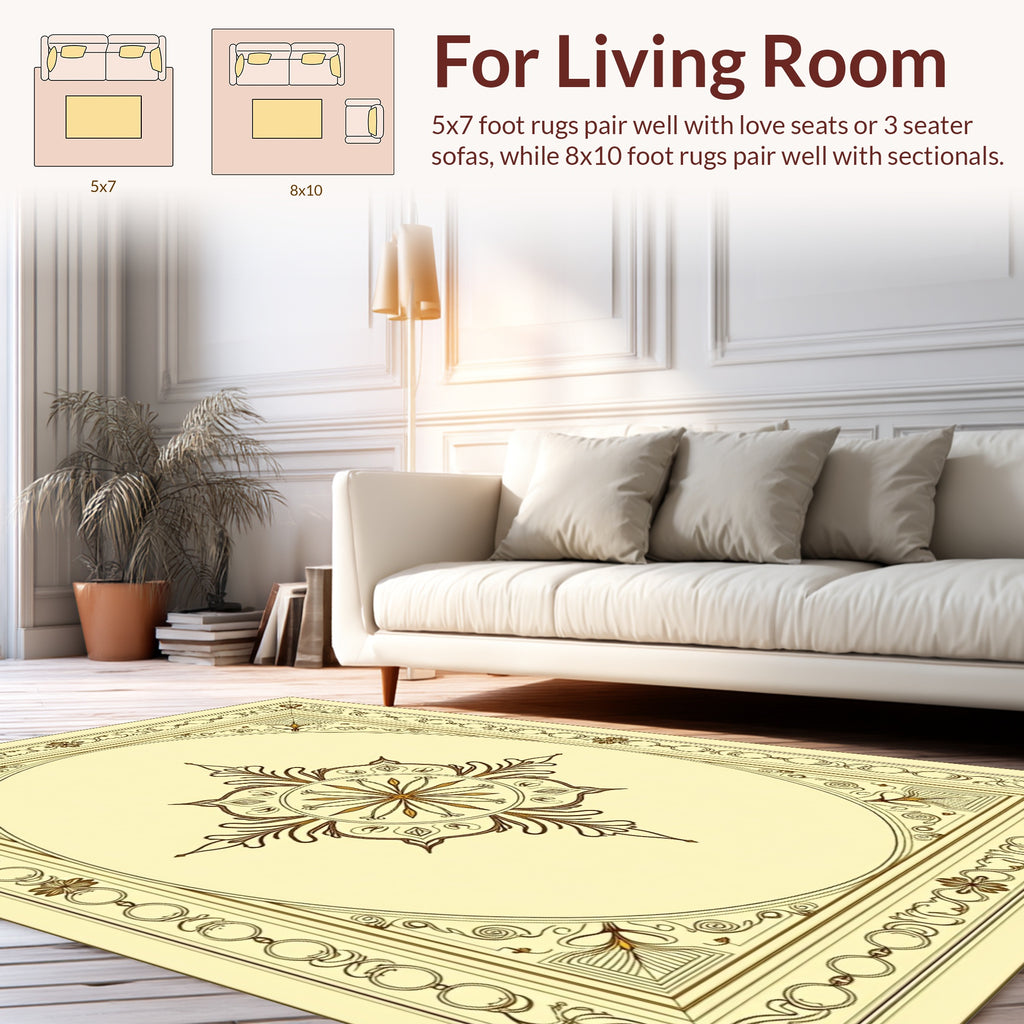 Cream Brown Ornate Floral Medallion Rug